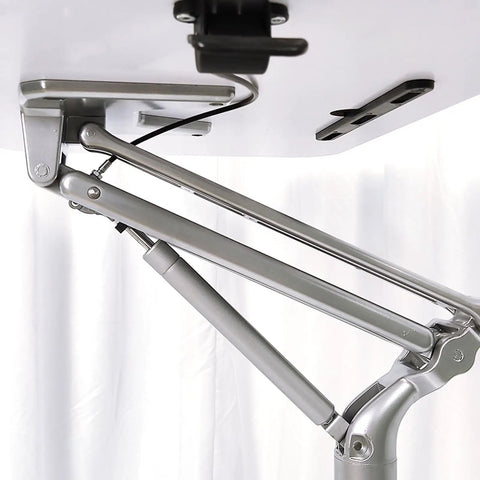 Legit Sturdy Height Adjustable Laptop Desk With Quick Pneumatic Lift arm detail, showcasing smooth mechanism for seamless sit stand setup.