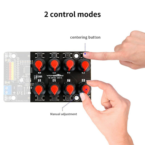 8 Channel RC Servo Tester With Independent 8 Channel Interface And Over Current Protection, showing manual and centering modes
