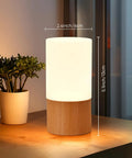 Cozy Beech Wood Table Lamp With Dimmable LED Light, Bedside Night Stand Reading Lamp, Eye Friendly Soft Glow For Relaxing Evenings