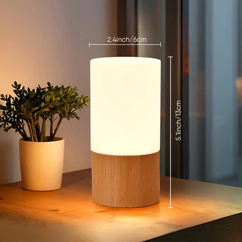 Cozy Beech Wood Table Lamp With Dimmable LED Light, Bedside Night Stand Reading Lamp, Eye Friendly Soft Glow For Relaxing Evenings