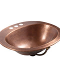 Antique Copper 20 Inch Drop In Bathroom Sink With Copper Care IQ Kit, 18 Gauge Solid Copper, Hand Hammered Look