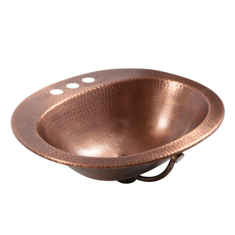 Antique Copper 20 Inch Drop In Bathroom Sink With Copper Care IQ Kit, 18 Gauge Solid Copper, Hand Hammered Look
