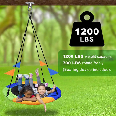 Children on swing using Silent Ball Bearing Swing Hangers, Heavy Duty 360 Degree Rotating Swing Swivel Hooks For Wooden Playsets.