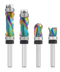 Top Tier Solid Carbide Trim Bit With 1/4 Inch Shank For Precision Woodworking CNC Router Carving Jobs Fits Most Engraving Machines Like A Champ! colorful solid carbide trim bits with varying sizes.