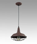 Barn Style Pendant Light With Rustic Rust Finish, Industrial Wire Cage Hanging Fixture for Kitchen Island and Hallway
