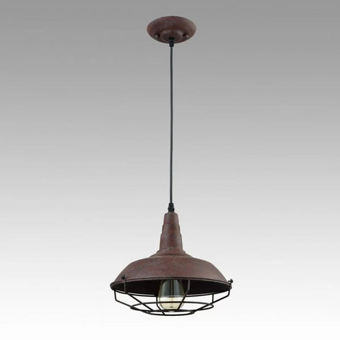 Barn Style Pendant Light With Rustic Rust Finish, Industrial Wire Cage Hanging Fixture for Kitchen Island and Hallway
