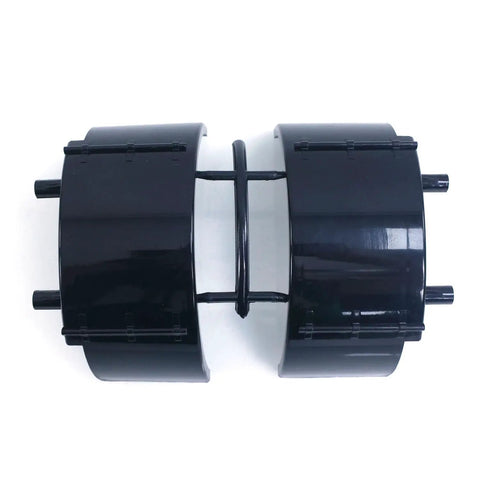 Close-up of black wheel components for 1/14 Scale RC Flatbed Semi Truck Chassis Kit For DIY Model, featuring durable material.