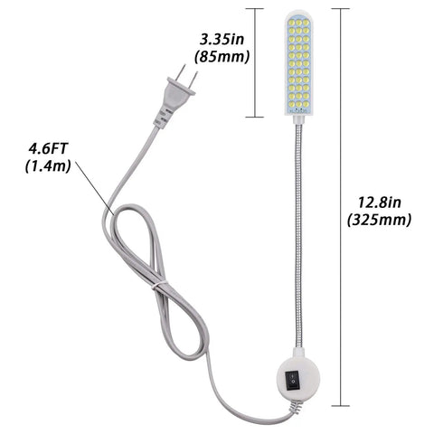 Gooseneck Magnetic Work Light Set For Sewing Machines Lathes Drills And Benches White Soft LED With 36 LEDs Flexible Neck