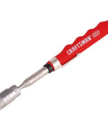 Magnetic Pickup Tool With LED Light, Extendable Shaft From 7 In To 31.5 In, Rubber Grip Handle in red, close-up of shaft and handle