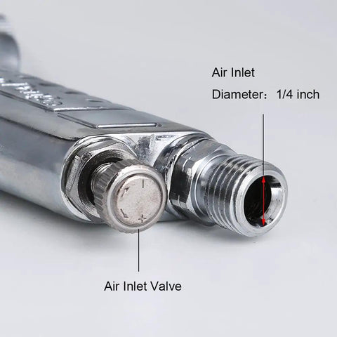 Close-up of air inlet valve with 1/4 inch diameter on R77P Paint Sprayer Pressure Feed High Efficiency Workhorse With 2.5mm Nozzle 58-94 PSI