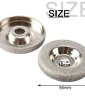 56mm Cup Grinding Wheel With 10mm Bore, abrasive disc showing size, ideal for concrete trimming and metalworking.