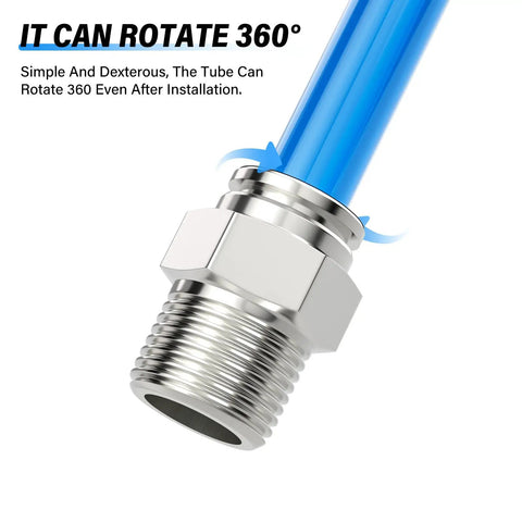 Premium 304 Stainless Steel Push To Connect Fittings, Male Straight Three Eighths Inch Tube OD To One Half Inch NPT Thread, 360° rotation