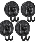 Double Cat Suction Cup Hooks 4 Pack Heavy Duty Wall Holders With Rock Solid Vacuum Grip For Bathroom Shower Towels Coats Waterproof Matte Silver - black design with dual cat shapes.