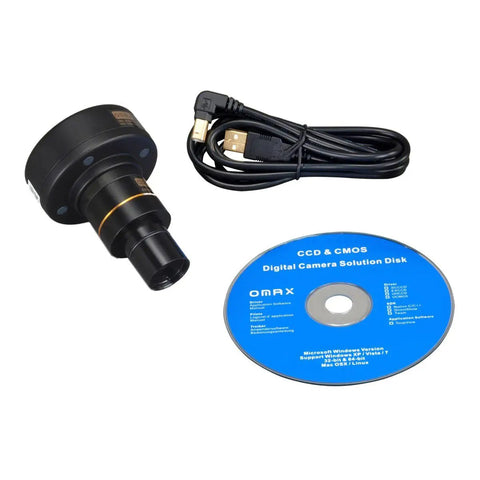 Trinocular Digital Compound Microscope With 5 MP Sensor 40X To 2500X Magnification Oil Immersion 100X Objective Wide Field WF Eyepieces 45 Degree Angled Head 360 Degree Swivel Adjustable Interpupillary Distance Ideal For Lab Or Classroom USB camera, cable and software disc