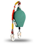 Heavy Lift Emergency Fall Protection Kit With Portable Rescue Tripod For Confined Spaces And Deep Well Trench Work Including Smooth Pulley Winch Lifting System featuring a green pulley with hooks and ropes.