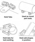 Diagram showing 4 Piece V Type Welding Clamps Set With Adjustable Jig Holder And V Pads For Welding And Soldering Magnetic Base Fixture