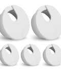 Killer White Desk Cable Grommet Kit, 5 Pack Wire Management Hole Covers in various sizes, tough plastic for desk setup.