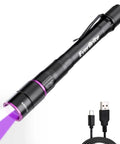 Rechargeable Pen Flashlight With UV And White Light 395nm Black Light Pen With Clip Zoomable Beam Four Modes With Memory USB C Powered
