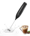 Handheld Frother Battery Powered Foam Maker Wand With Stainless Steel Whisk for Coffee Lattes Cappuccino Matcha Home Barista Grade Black