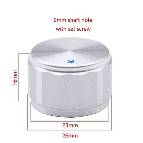 4 Pack Heavy Duty Machined Aluminum Control Knobs For High Fi Receivers And Turntables Featuring Solid One Piece Frame And Grippy Tread Pattern For Smooth Flawless Volume Tweaks, silver anodized finish, 23mm x 16mm dimensions.