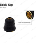 Shield cap for Electrode Tip Standoff For 62204 Plasma Cutter Torch Kit, copper interior, black exterior, close-up view