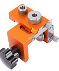 Double Hole Punch Locator And Adjustable Drill Positioning Jig With 12mm Eccentric Nut For Precise Woodworking And Furniture Assembly, Solid Aluminum Alloy Build, Easy To Use, Workshop Ready Clamp, Range 15 To 25mm And Rod Length 20 To 33mm For Any, shown in orange aluminum with adjustable knobs and clamps.