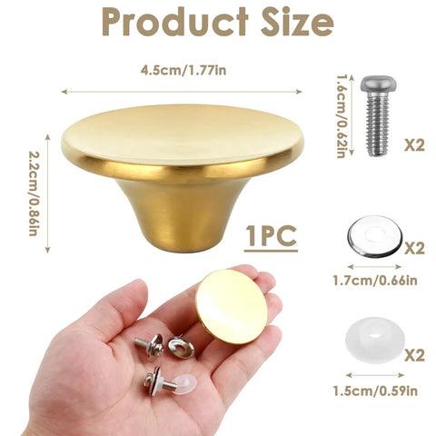 Universal Stainless Steel Dutch Oven Knob Replacement With Bright Gold Finish for Enamel Cast Iron Lids, size details shown