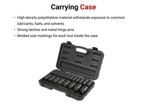 1/2 Inch Drive Deep 6 Point Impact Socket Set With Case, 21 Piece, From 5/16 To 1 1/2 Inches, open carrying case