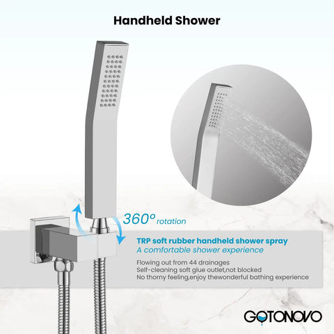 Rainfall Tub Shower Faucet Set With Handheld Sprayer Wall Mount Square High Pressure Shower System Polished Chrome