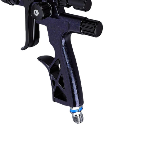 Top Shelf Hvlp Spray Setup With 1.3Mm Nozzle And Six Hundred Ml Reusable Paint Cup Geared Toward Auto Bodywork and Furniture Makeovers showing close-up of spray gun handle.