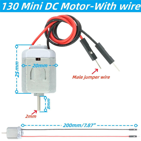 10 Pack Mini DC Motors For DIY Projects 1.5V To 6V Tiny Electric Motors With 20cm Wires 2mm Shaft 8mm Length diagram