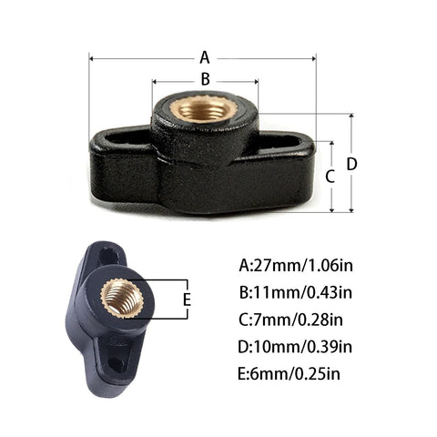 10-pack of 1/4-inch through-hole wing knobs with brass threaded insert; black plastic knob, blue variant shown.