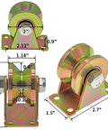 8 Pack V Groove Gate Caster Wheels 2 Inch Sliding Gate Wheel Beefy Built For Rolling Gates And Sawmills 5000 Lb Total Load Capacity Zinc Galvanized 45 Steel Bracket Smooth Rolling, image shows detailed caster dimensions.