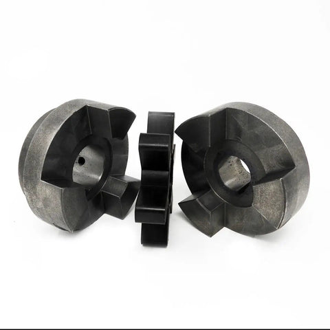 Jaw Coupling Insert With Forty Two Millimeter Bore Flange And One And A Quarter Inch Bore Flange With Five Sixteenth Inch Key