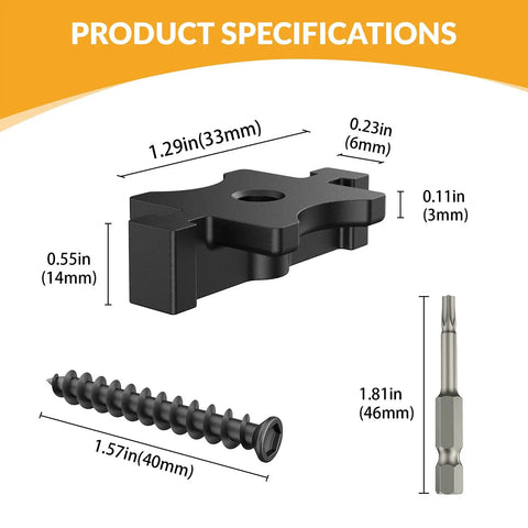 1250 Piece Set Of Universal Hidden Deck Fasteners For Composite Board Systems Featuring Heavy Duty Nylon Clips Joined With Hardened Steel Screws For Standard Groove Profiles Delivering A Breeze Install And A Crisp Concealed Finish So Your Deck Looks - Specifications image with fastener clip, screw, and driver bit dimensions.