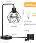 Dimensions of Industrial Black USB Table Lamp With Bulb Included, Modern Farmhouse Bedside Desk Light, Metal Cage Shade