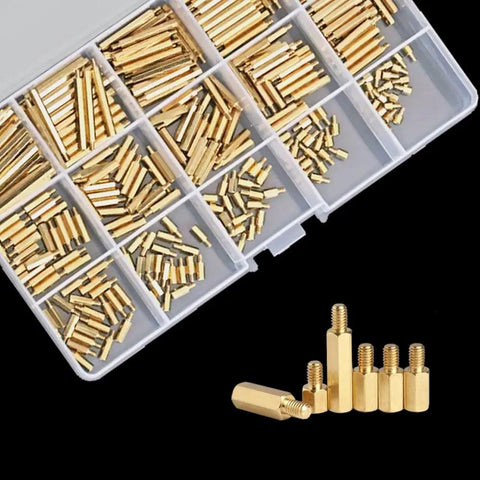 380-Piece Brass M2 Hex Standoff Spacer Set For DIY PC Builds, Male And Female Threaded Pillars, Assorted PCB Motherboard Hardware Kit, Great For Chassis, Enclosures, Rigs, And Electronics Projects. Brass M2 hex standoff set in organizer case