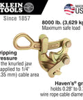 Haven's Grip Wire Pulling Tool For Wire Rope Up To 0.75 Inch with compact knurled jaw and drop-forged steel, USA-made