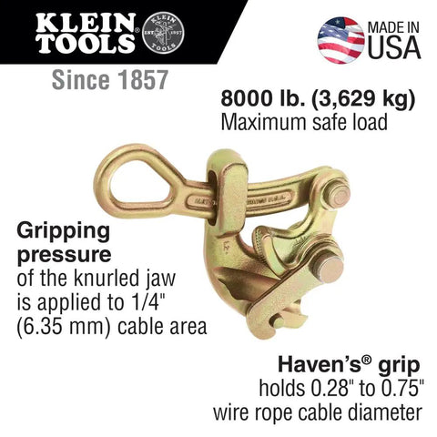 Haven's Grip Wire Pulling Tool For Wire Rope Up To 0.75 Inch with compact knurled jaw and drop-forged steel, USA-made