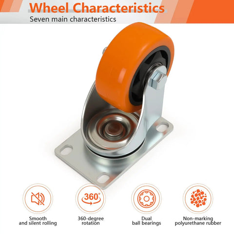 3 Inch PU Swivel Caster Wheels Set Of 4 With Screws For Utility Carts, Workshop Benches, Garage Shelves, Plant Stands, And Tool Storage