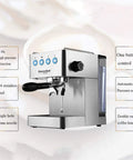 Stainless Steel Bean To Cup Espresso And Cappuccino Maker Italian Manual Brew System Quiet Pump Filter showcasing 304 stainless steel design.