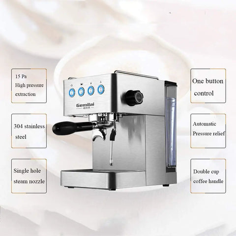Stainless Steel Bean To Cup Espresso And Cappuccino Maker Italian Manual Brew System Quiet Pump Filter showcasing 304 stainless steel design.
