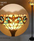 Tiffany Style Floor Lamp With 12 Inch Stained Glass Shade 71 Inch Tall Antique Bronze Base Uplight Torchier With Foot Switch UL Listed
