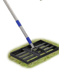 Heavy Duty Stainless Steel Lawn Leveling Rake With Adjustable 5 Foot Handle on grass
