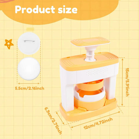 DIY Button Maker Kit 2.16 Inch Pin Press Machine Set With 48 Button Parts showing product dimensions and badge size