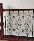 Top Shelf Kick Ass Wrought Iron Railing Posts And Diy Staircase Balusters For Outdoor Deck Porch Backyard With Rust Proof Paint And 37 Inch Heavy Duty Metal Banister Spindles decorative wrought iron rail with red wooden post