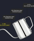 Gooseneck Pour Over Kettle 12 Oz Stainless Steel Coffee Teapot With Slim Long Spout For Precise Drips, Everyday Portable Camping Travel Kettle For Outdoor Brew And Tea