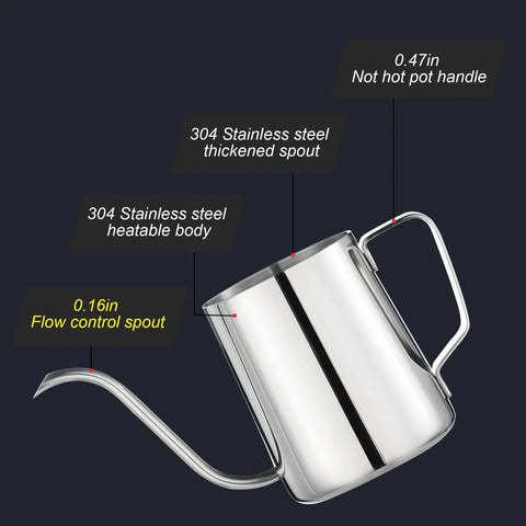 Gooseneck Pour Over Kettle 12 Oz Stainless Steel Coffee Teapot With Slim Long Spout For Precise Drips, Everyday Portable Camping Travel Kettle For Outdoor Brew And Tea