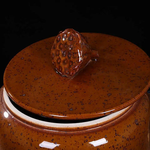 Top view of Big Boy Ceramic Rice Jar With Rattle Proof Lid Heavy Duty Porcelain Kitchen Dispenser featuring a unique textured lid.