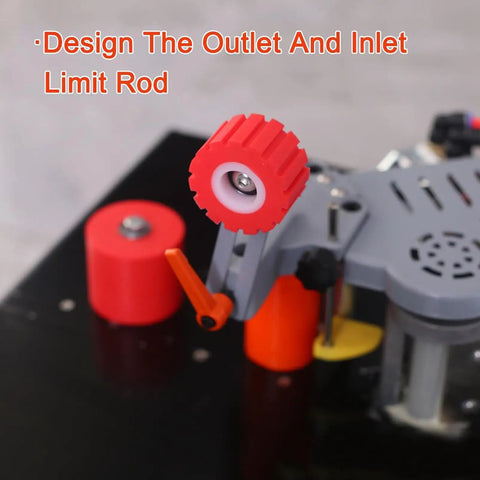 Close-up of outlet and inlet limit rod on Benchtop Portable Edge Bander For Woodworking With Double Sided Gluing Edge Banding Machine Pro Grade 1200W